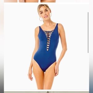 Lilly Pulitzer isle lattice one piece oyster bay navy